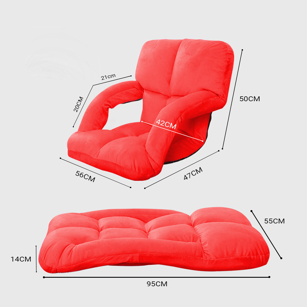 Foldable Floor Recliner Lazy Chair with Armrest Red