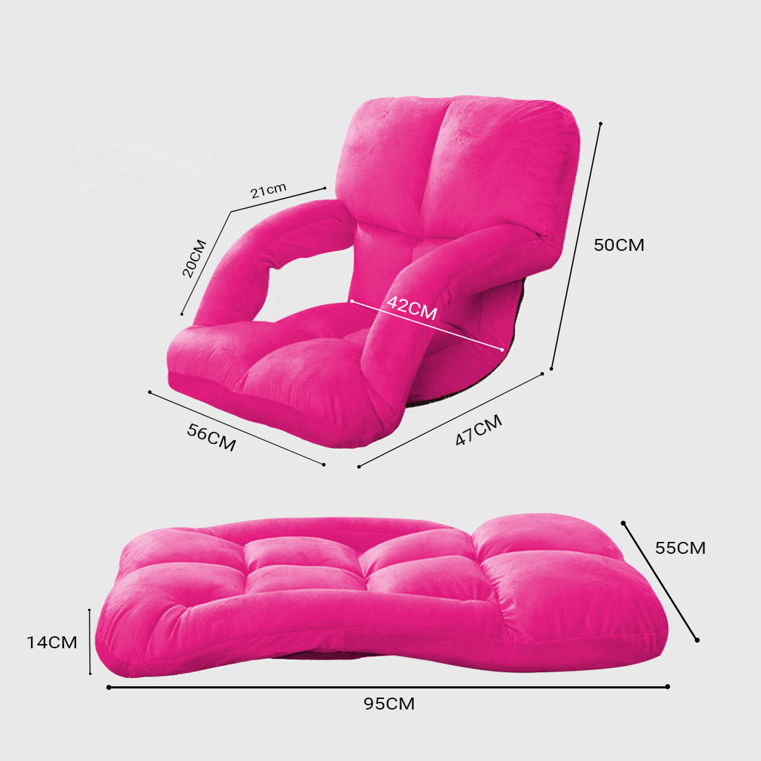 Foldable Floor Recliner Lazy Chair with Armrest Pink