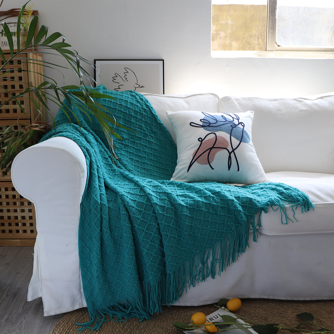 Teal Diamond Pattern Throw Blanket