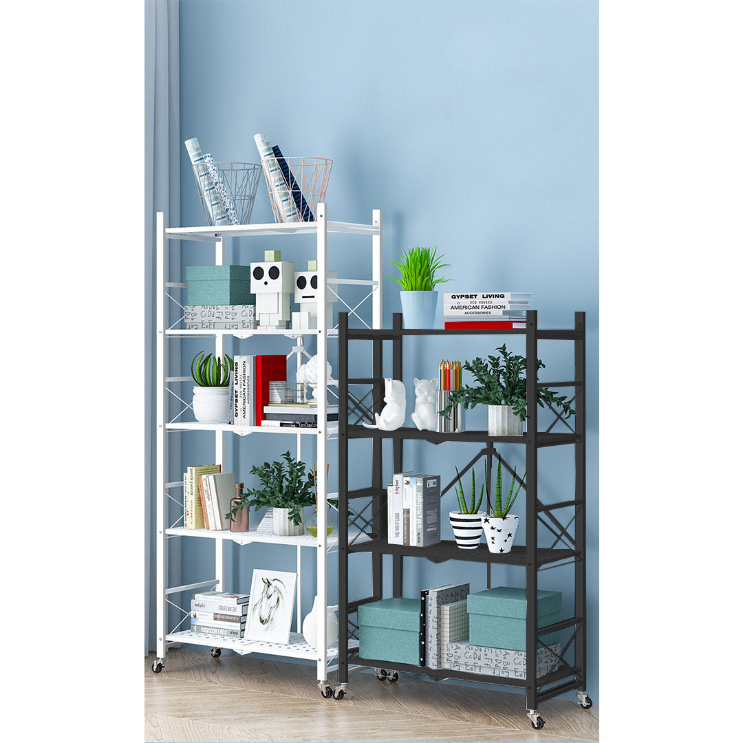 4 Tier Black Foldable Display Stand with Wheels