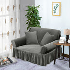 Grey Colored 2- Seater Sofa Cover with Ruffled Skirt