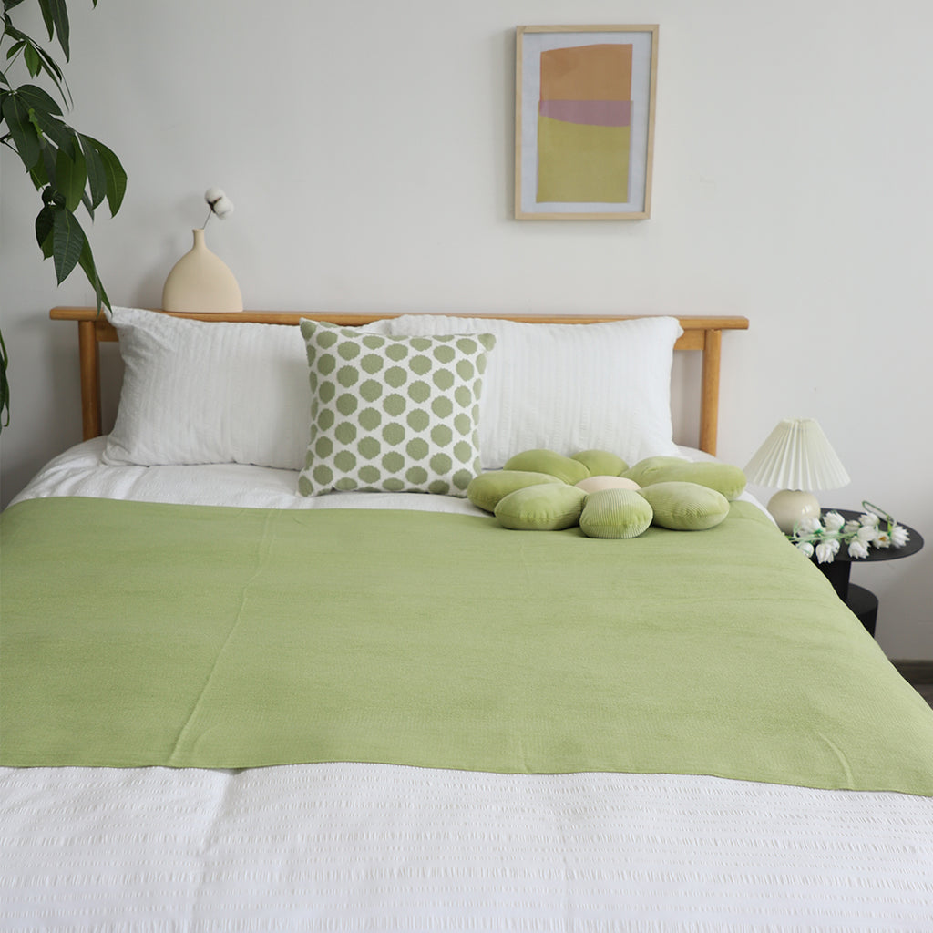 Green Acrylic Knitted Throw Blanket