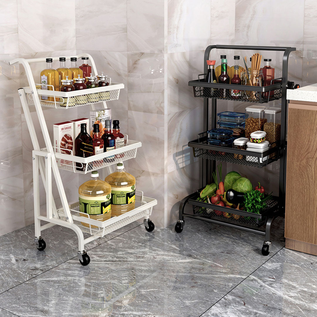 3 Tier Steel Black Adjustable Kitchen Cart