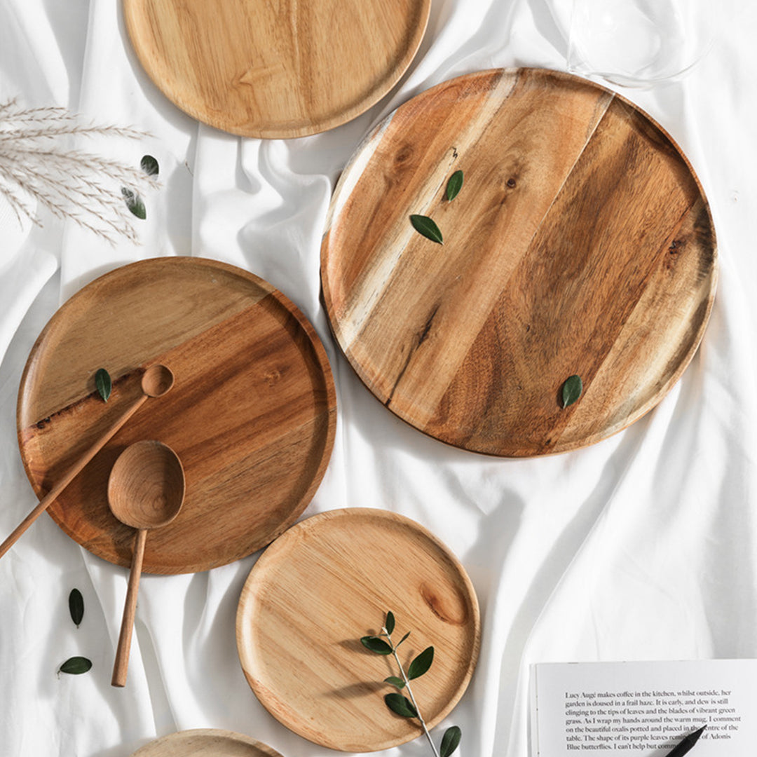 20cm Brown Round Wooden Serving Tray