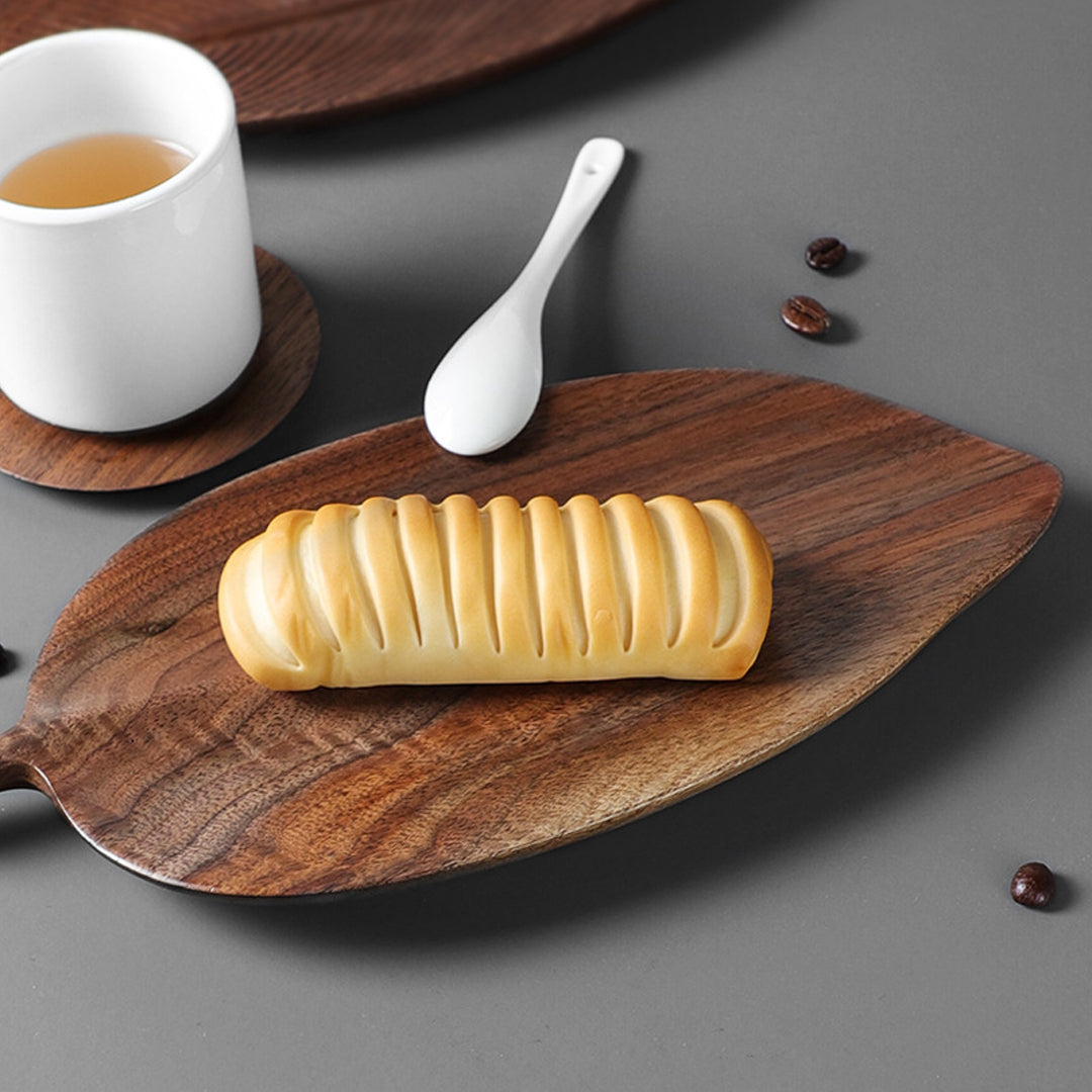 Set of 2 Walnut Leaf Shape Wooden Tray