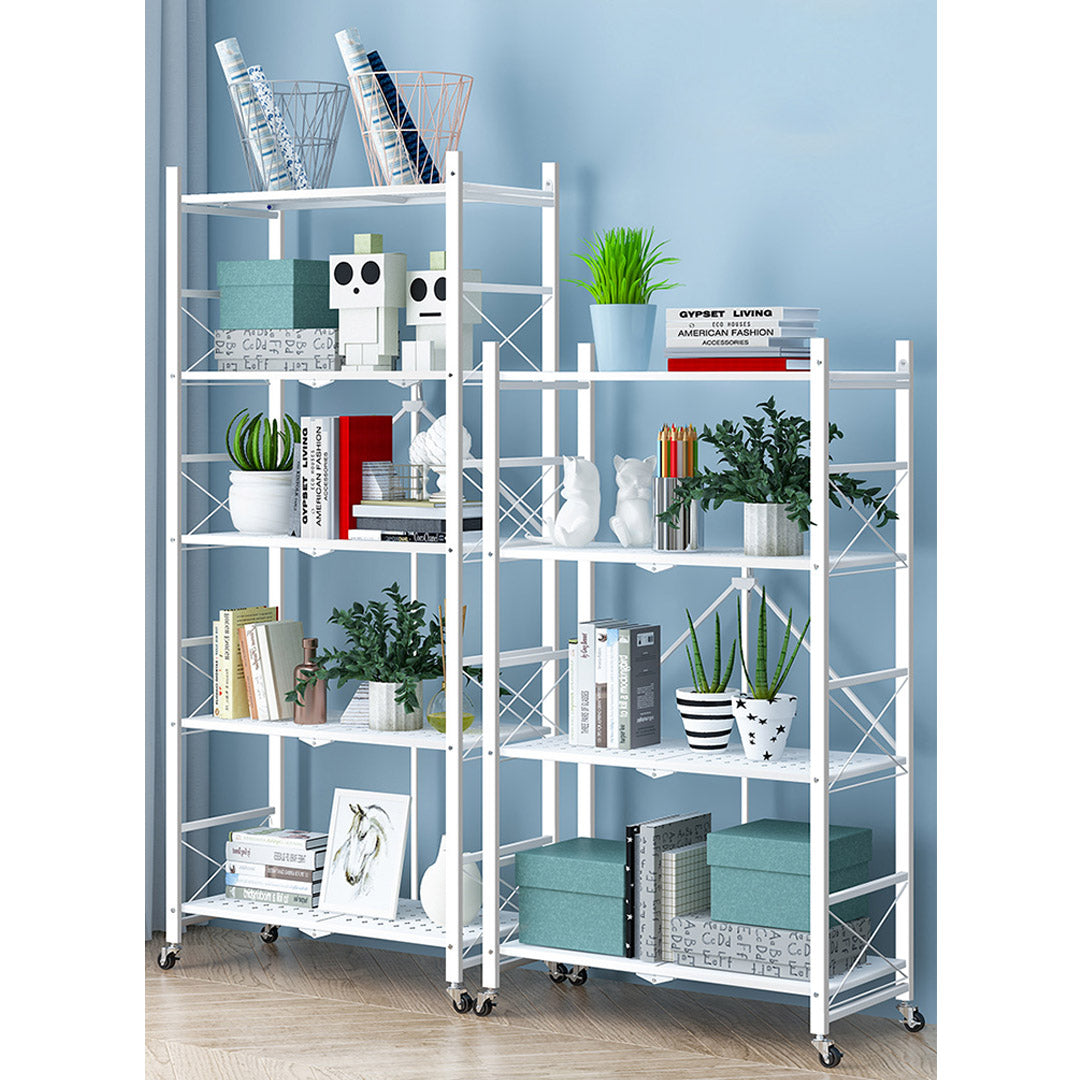 4 Tier White Foldable Display Stand with Wheels