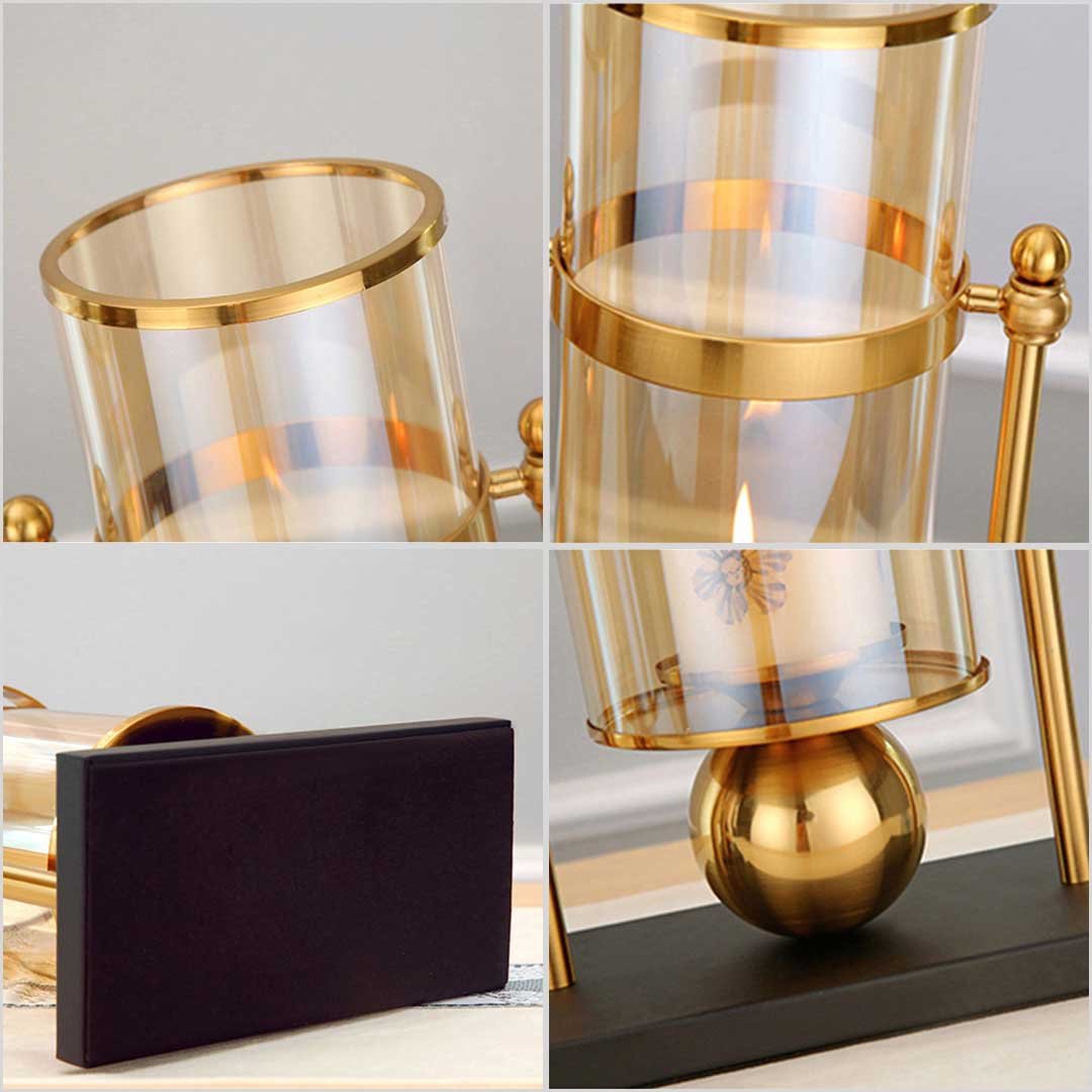 42cm 32cm Transparent Glass Vase with Yellow Flower and Candle Set