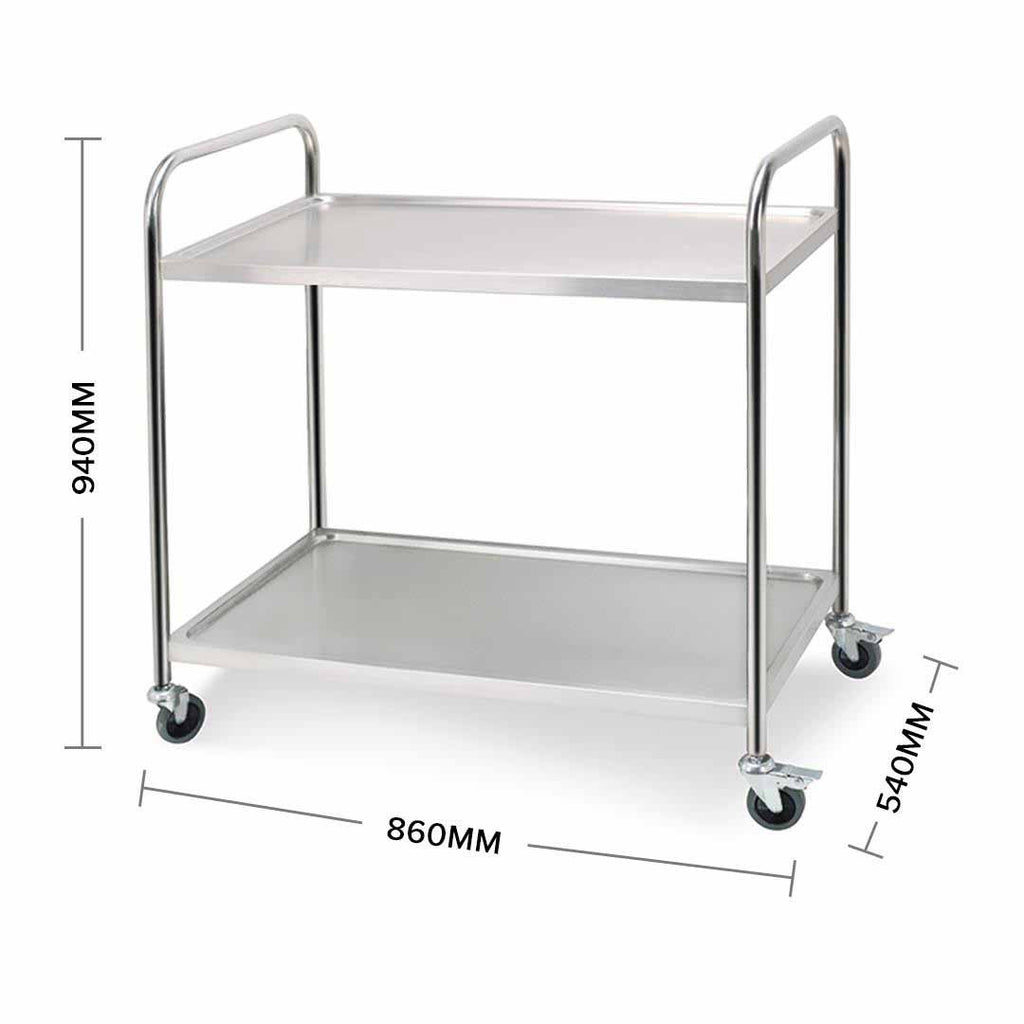 2 Tier Stainless Steel Utility Cart Round 86x54x94cm Large