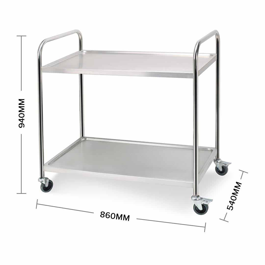2 Tier Stainless Steel Utility Cart Round 86x54x94cm Large