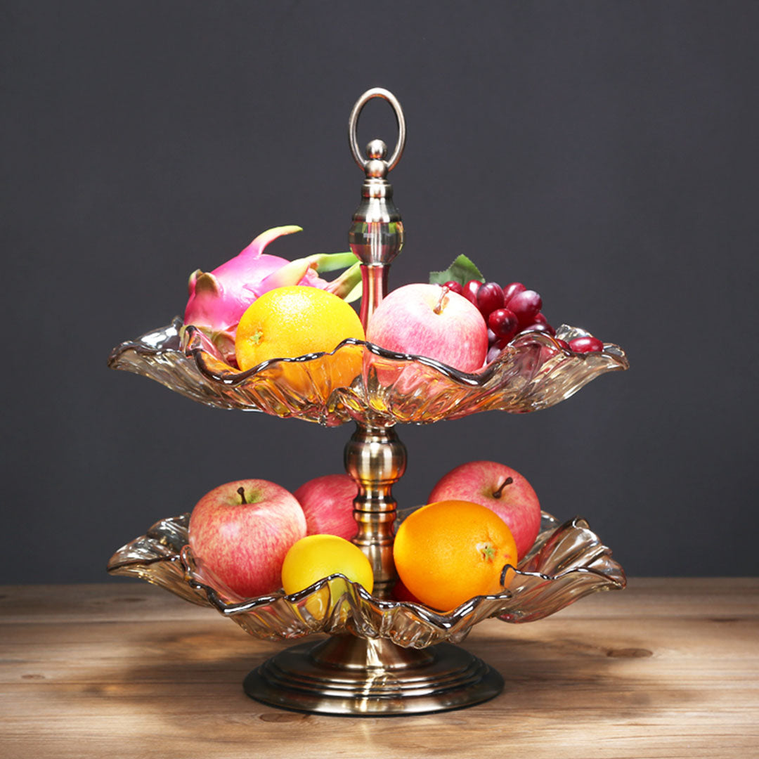 2 Tier Crystal Glass Fruit Bowl