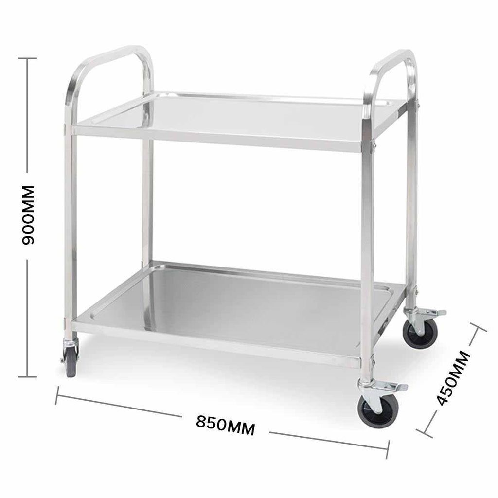 2 Tier Stainless Steel Utility Cart Round 85x45x90cm Medium