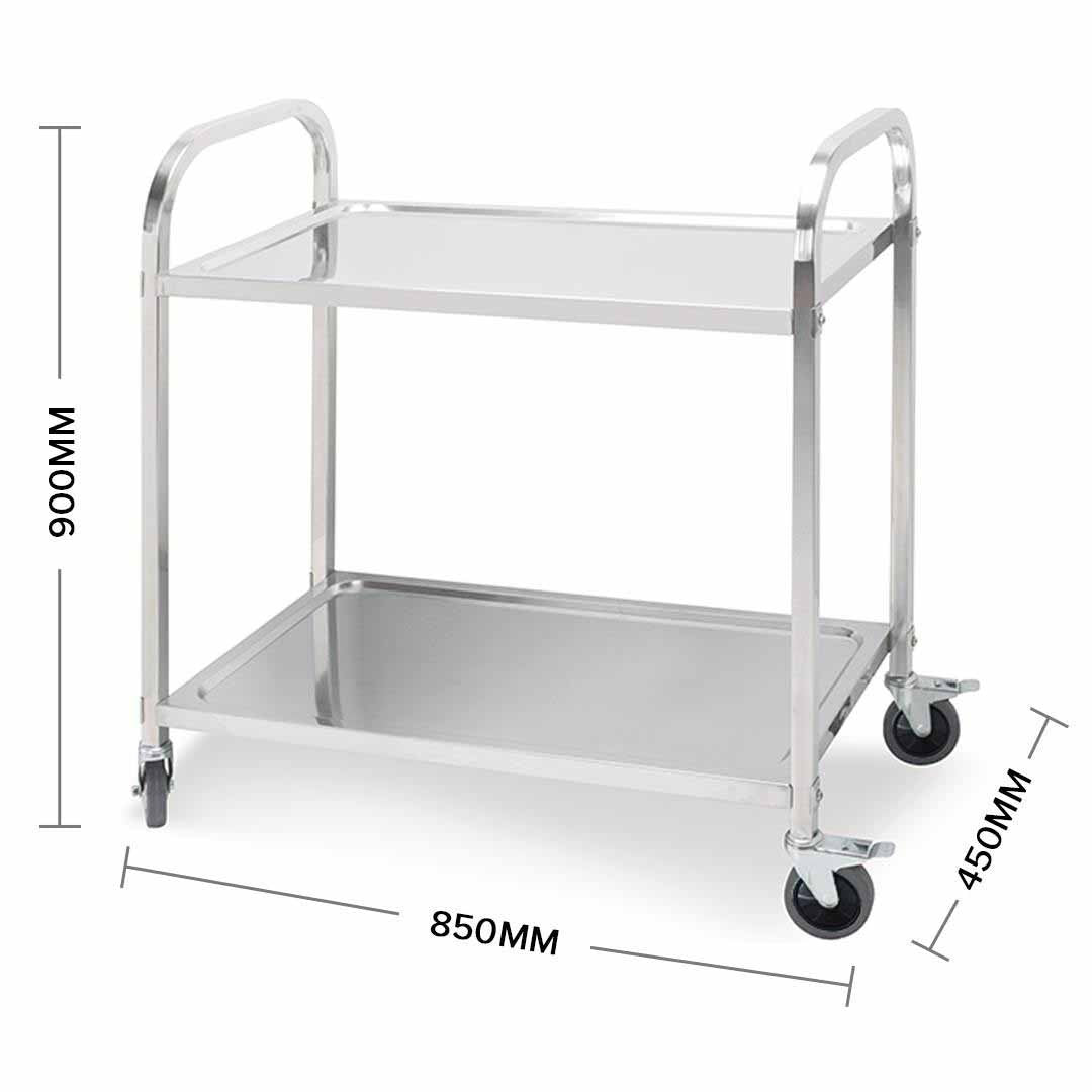 2 Tier Stainless Steel Utility Cart Round 85x45x90cm Medium