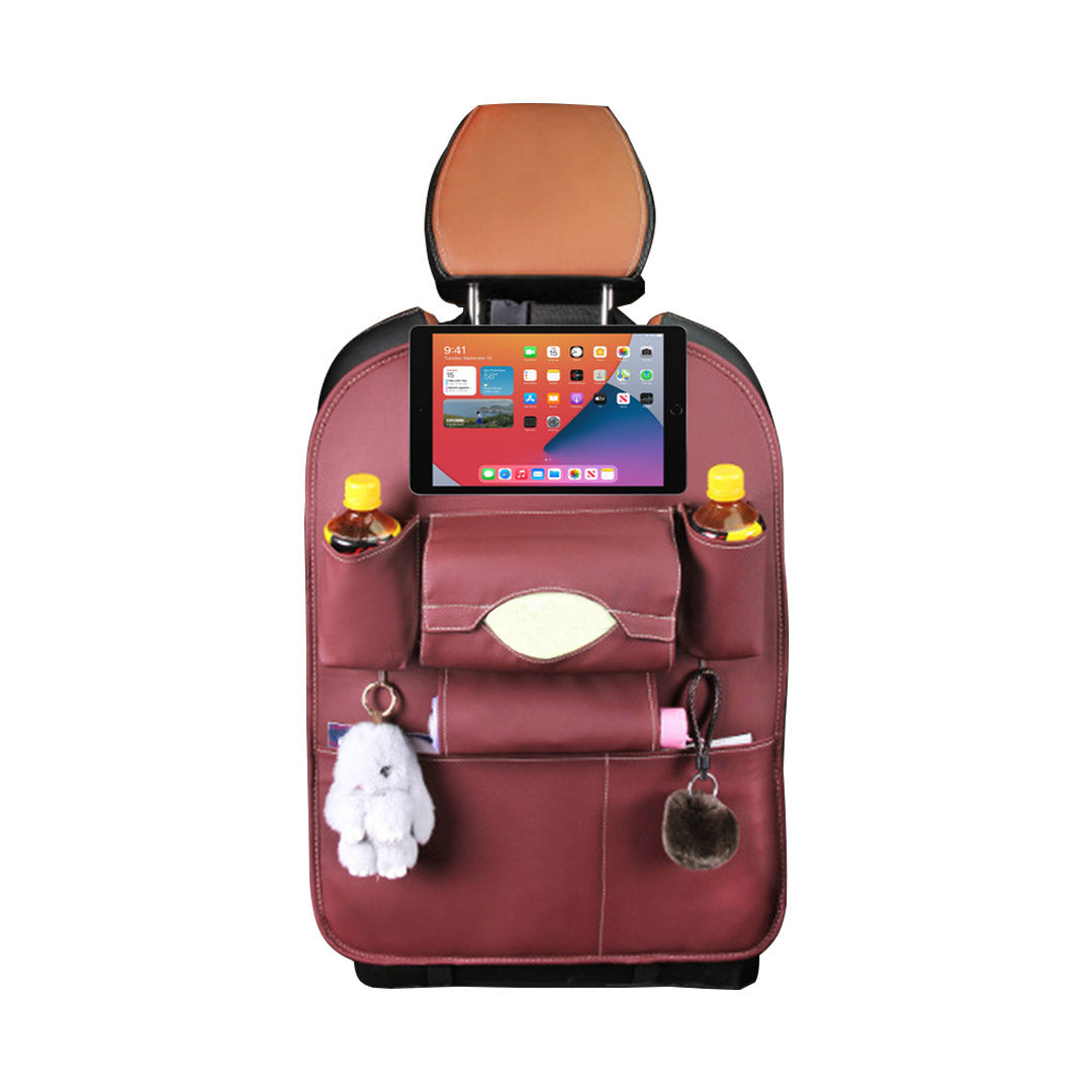 PVC Leather Car Back Seat Multi-Pocket Organizer and iPad Mini Holder Red