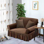 Coffee Colored 2- Seater Sofa Cover with Ruffled Skirt