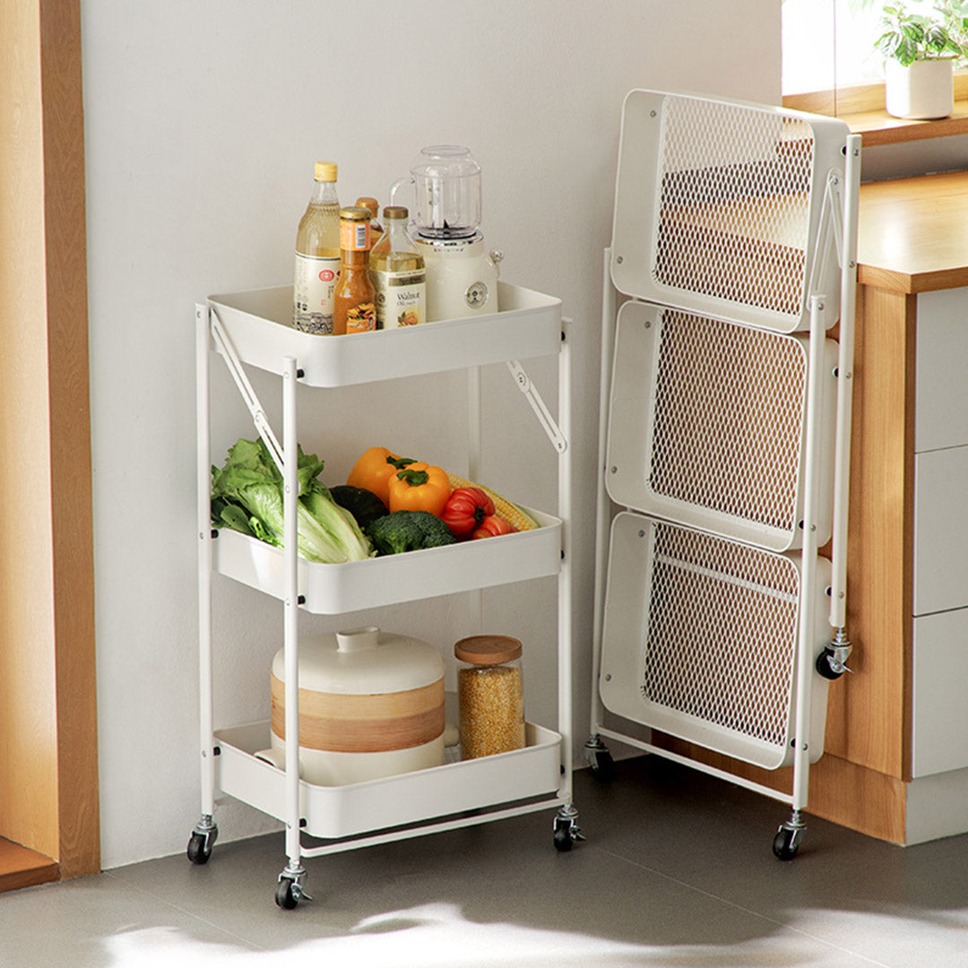 3 Tier Steel White Foldable Kitchen Cart