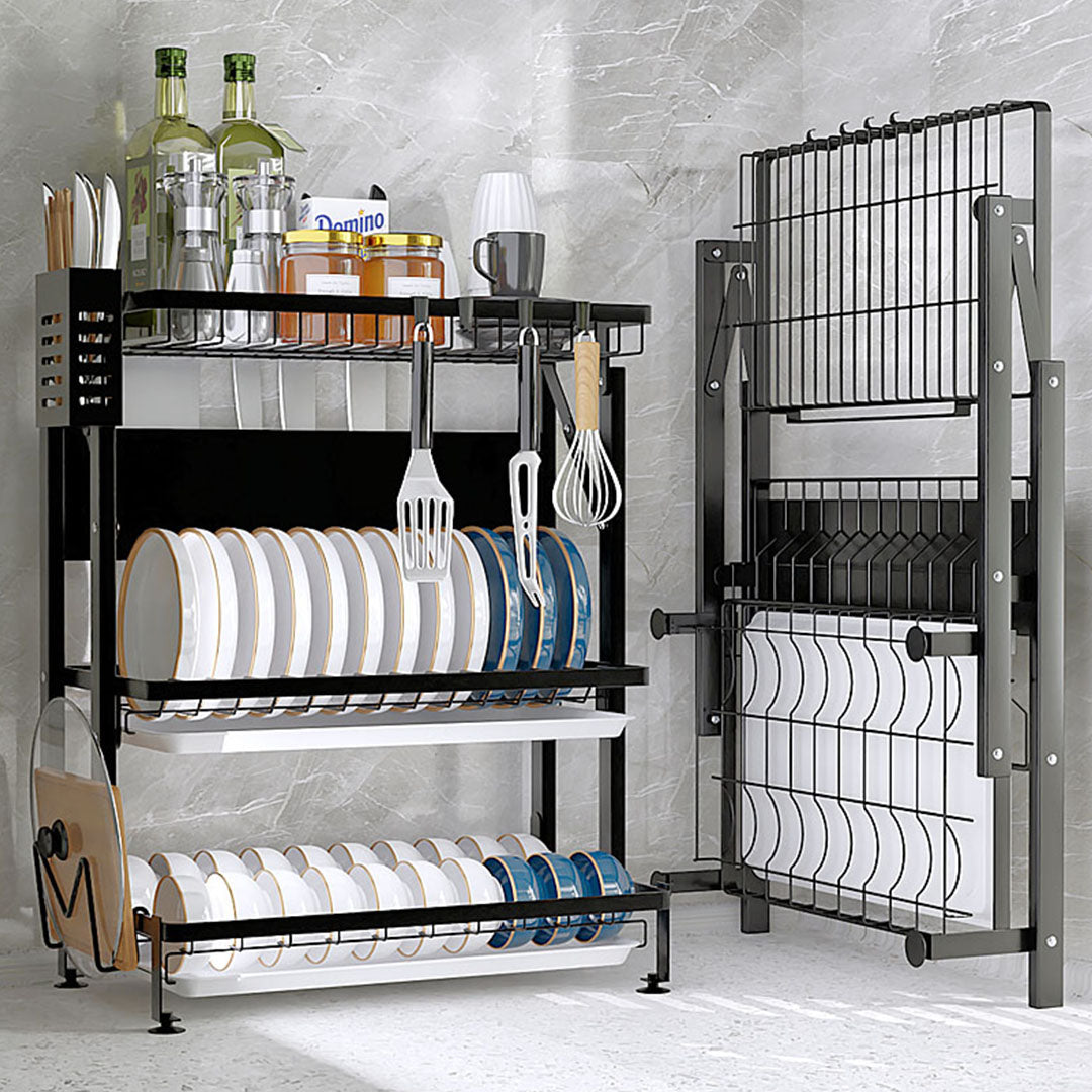 3 Tier Black Dish Drainer Kitchen Organiser