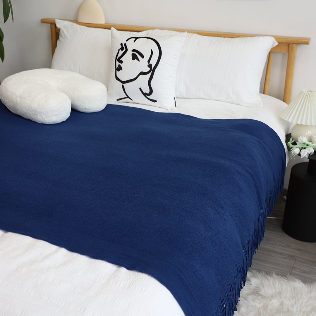 Royal Blue Acrylic Knitted Throw Blanket