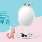 White Cosmetic Jewelry Storage Organiser with Antler LED Tabletop Mirror Set