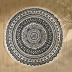 Black Carpet Soft Linen Bohemian Non-Slip Round Rug
