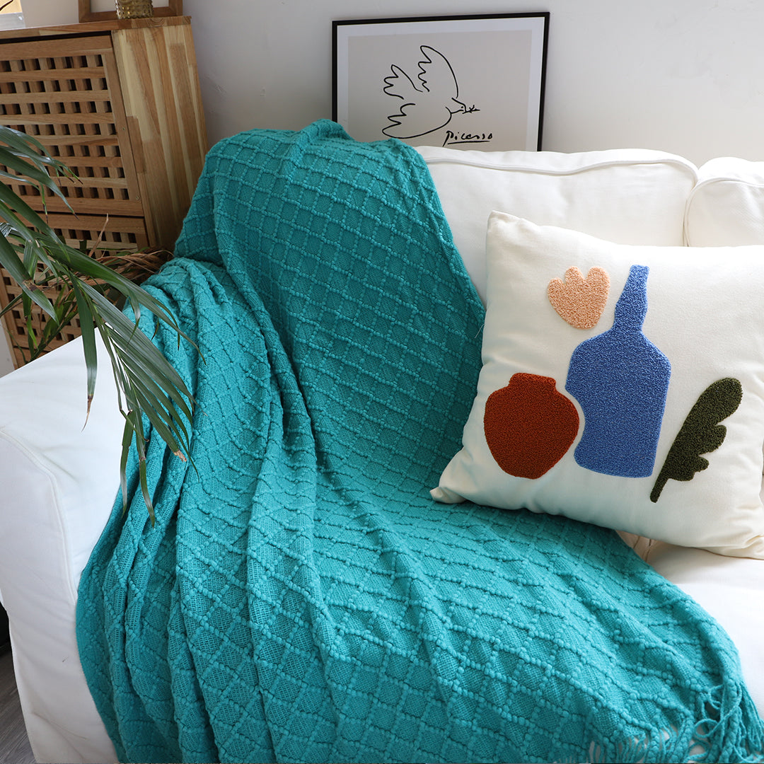 Teal Diamond Pattern Throw Blanket