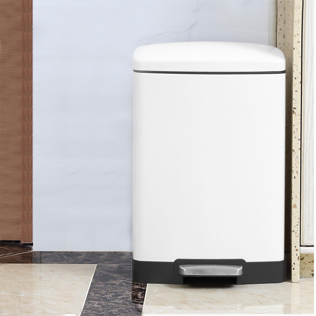 Rectangular 12L Stainless Steel Foot Pedal Recycling Bin for Garbage White