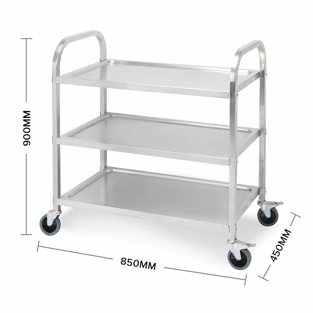 3 Tier Stainless Steel Utility Cart 85x45x90cm Medium