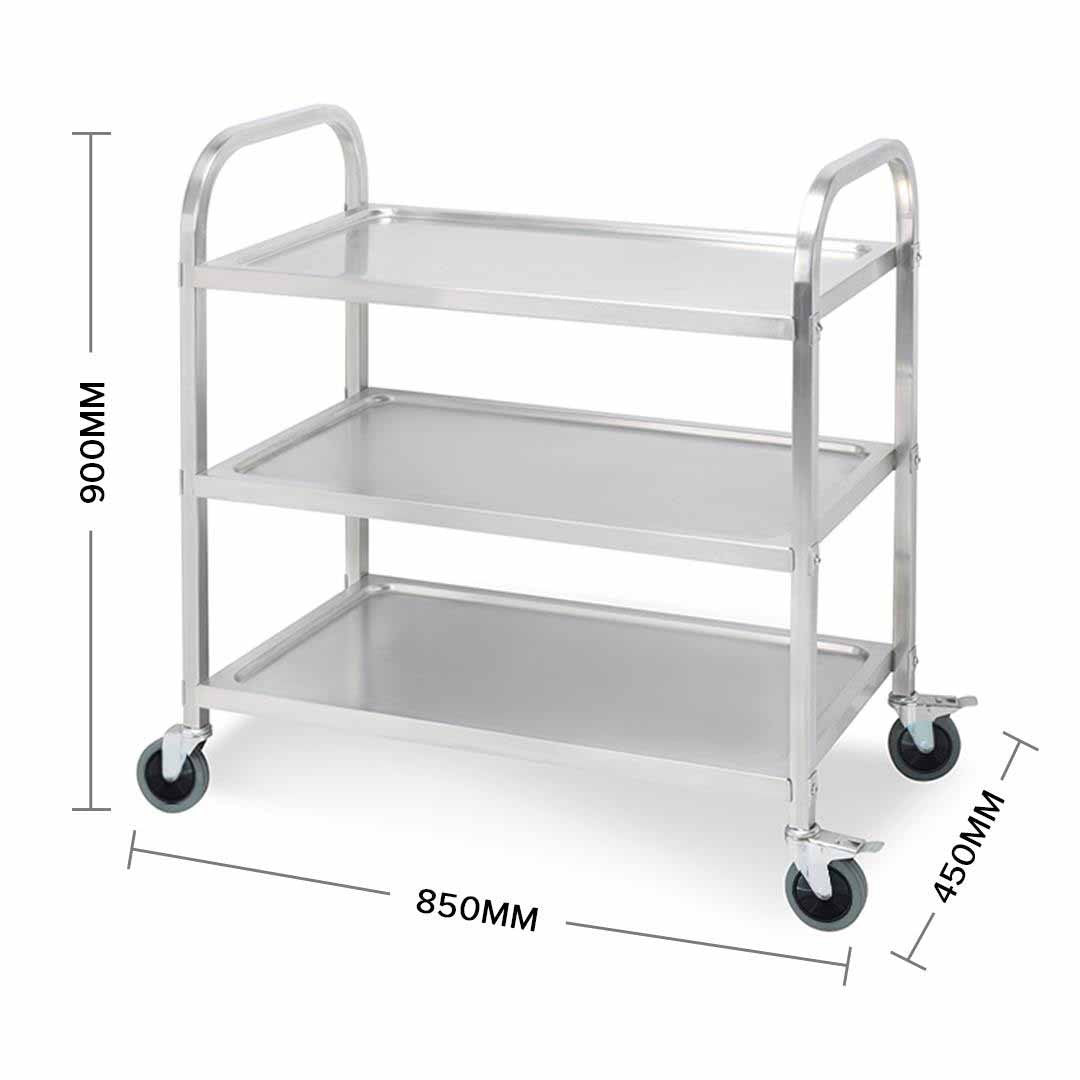 3 Tier Stainless Steel Utility Cart 85x45x90cm Medium