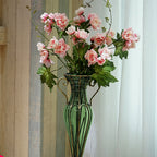 Green European Glass Flower Vase with Two Gold Metal Handle