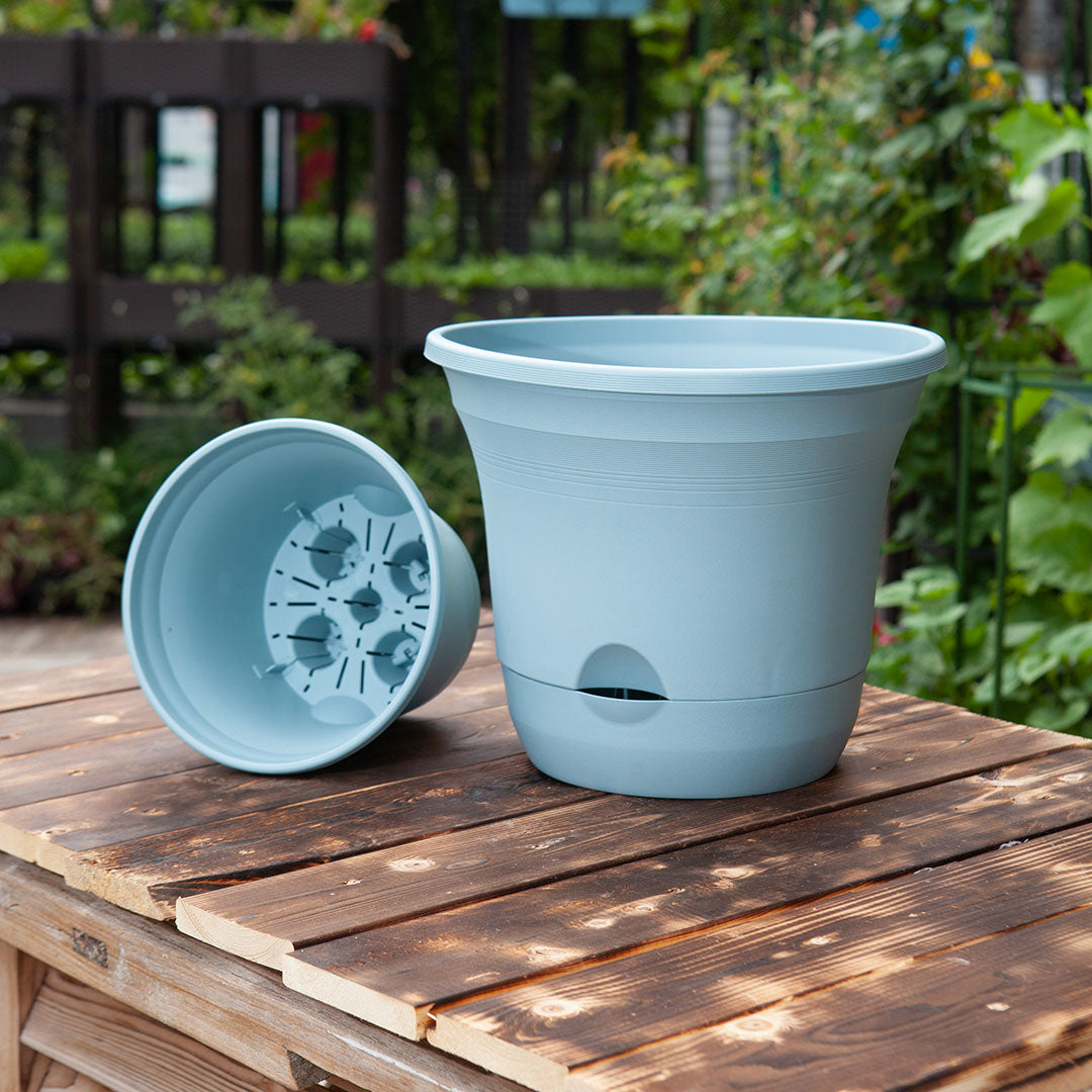 Blue Plastic Plant Self Watering Indoor Outdoor Plant Pot Set of 2