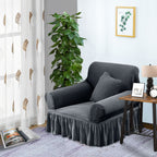 Dark Grey Colored 1- Seater Sofa Cover with Ruffled Skirt