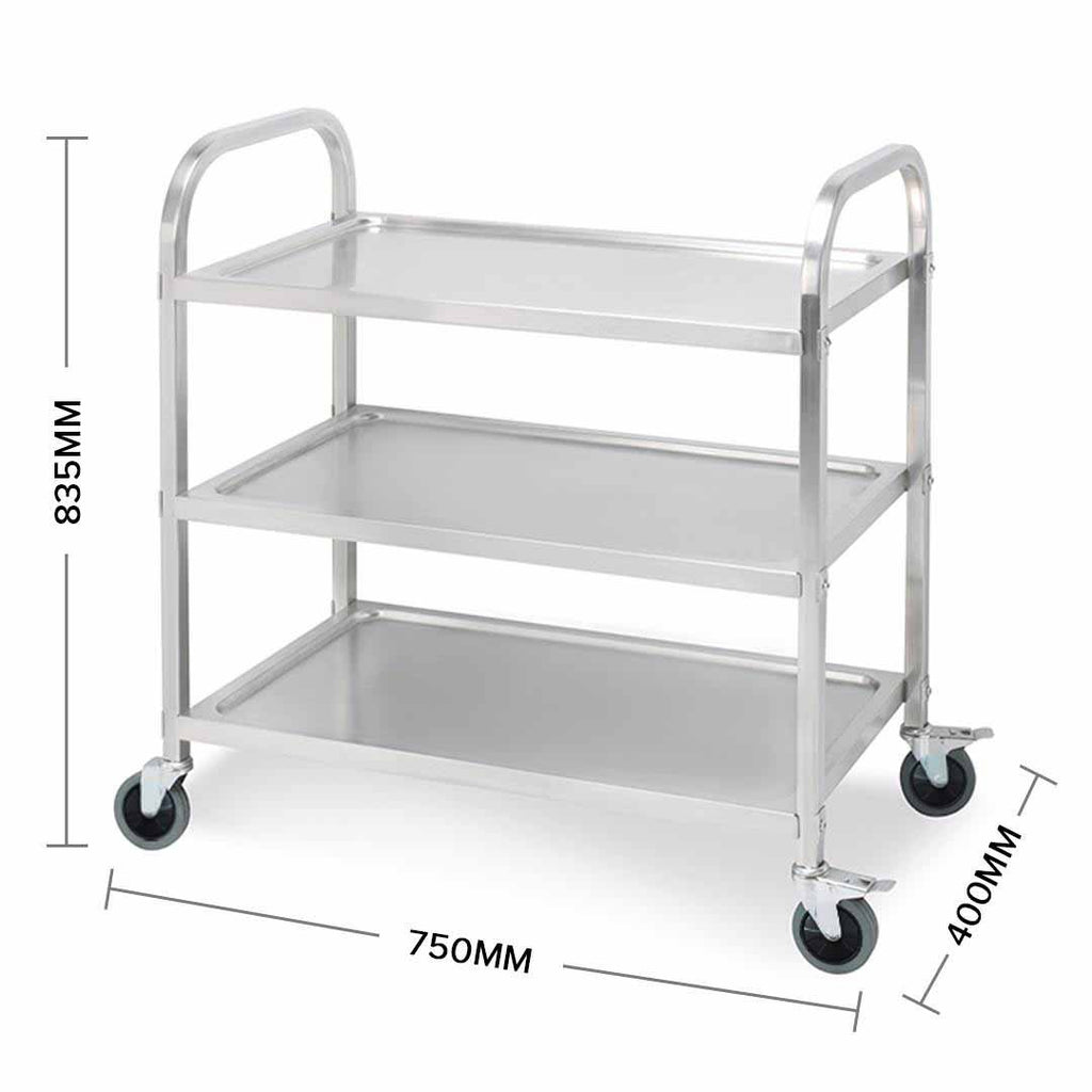 3 Tier Stainless Steel Utility Cart 75x40x83.5cm Small