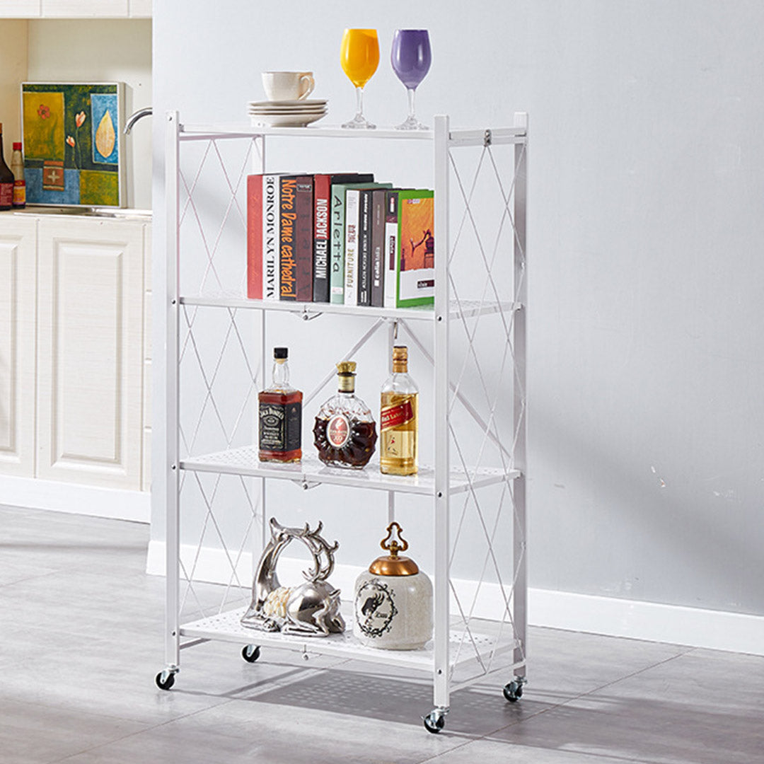 4 Tier Foldable Kitchen Shelves with Wheels White