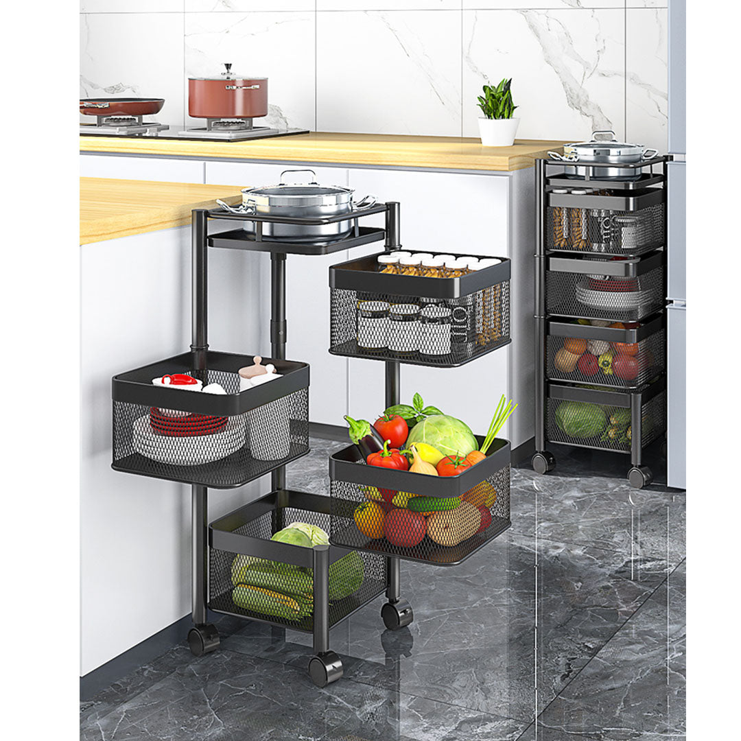 4 Tier Steel Square Rotating Kitchen Cart