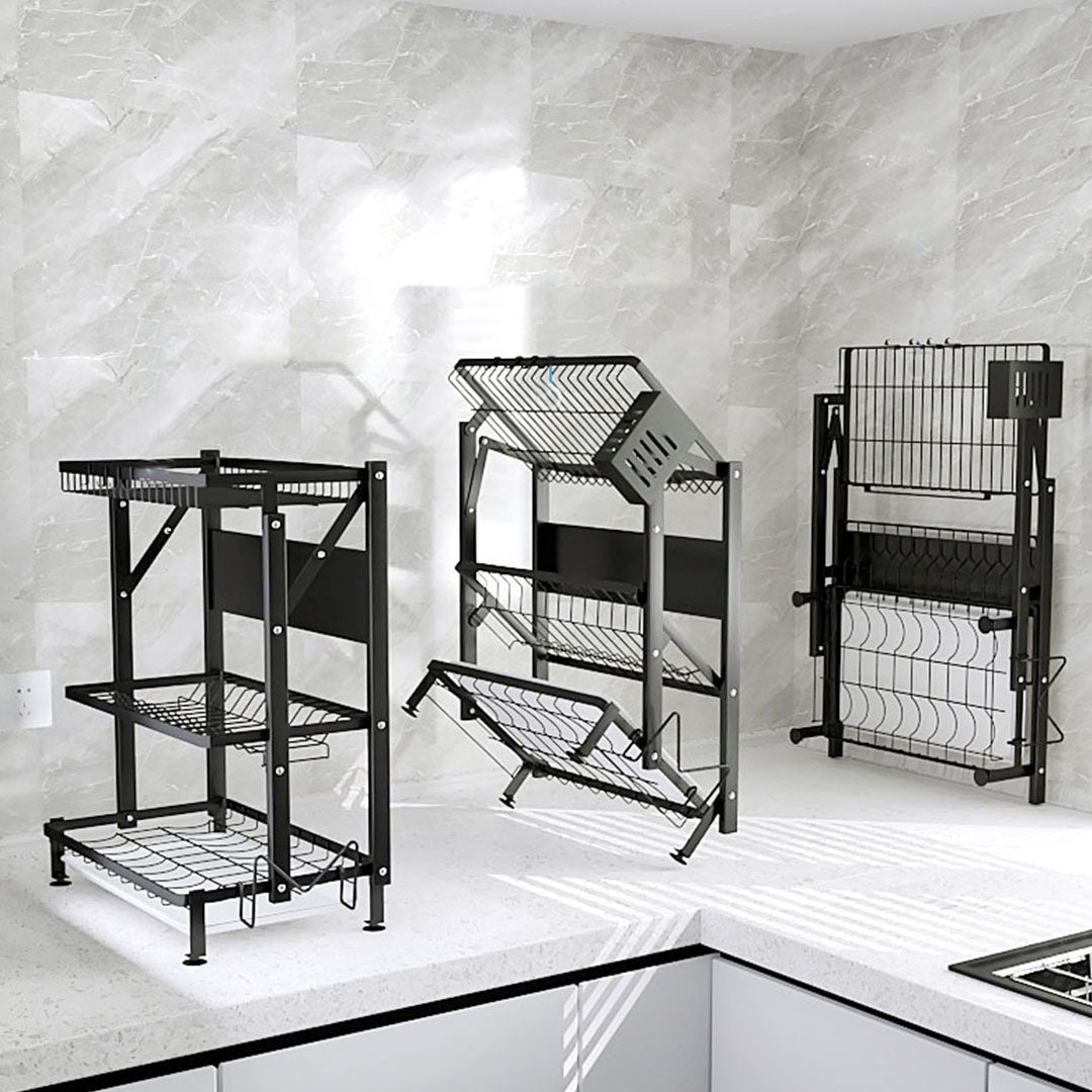 2 Tier Black Dish Drainer Kitchen Organiser