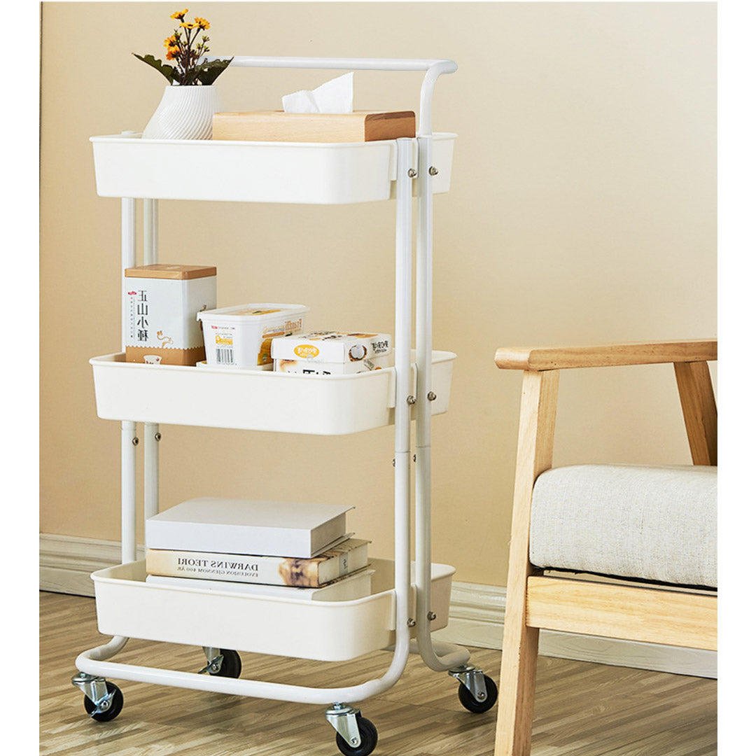 3 Tier Steel White Movable Kitchen Cart