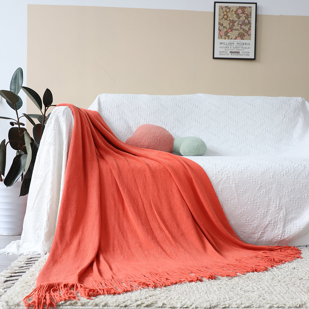 Orange Acrylic Knit Throw Blanket