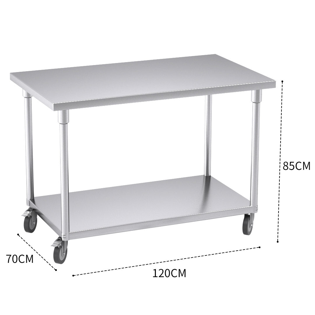 120cm Commercial Kitchen Stainless Steel Work Bench with Wheels