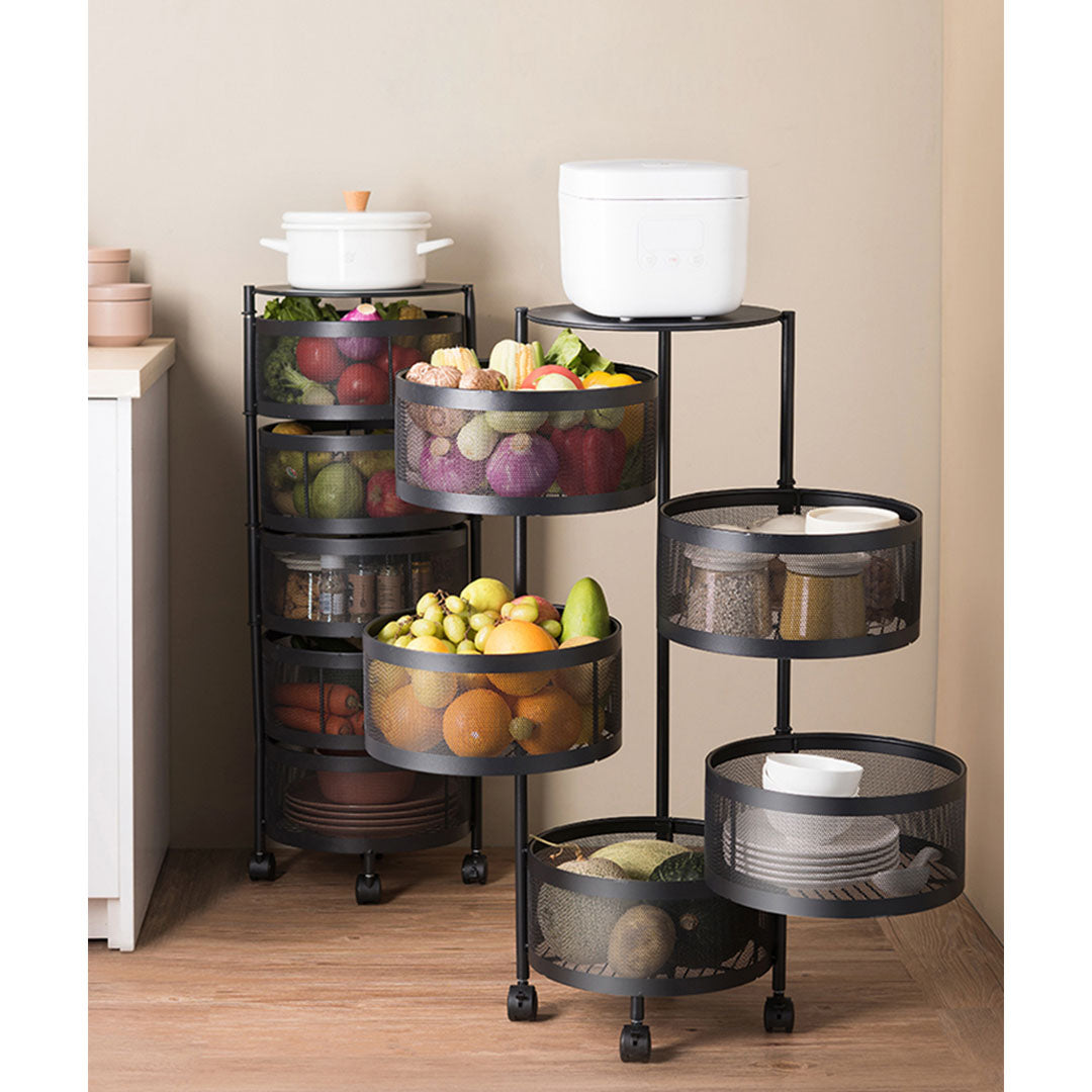 5 Tier Steel Round Rotating Kitchen Cart