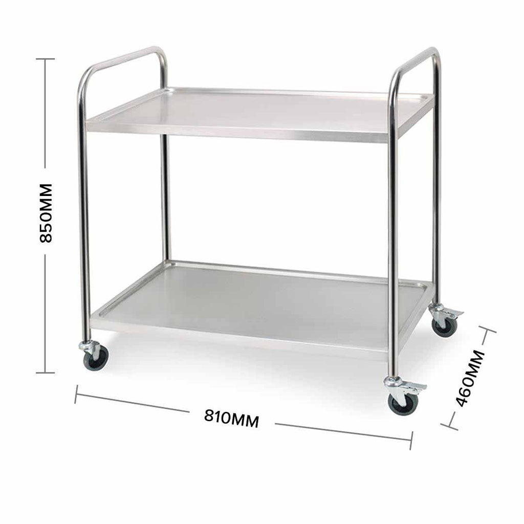 2 Tier Stainless Steel Utility Cart Round 81x46x85cm Small