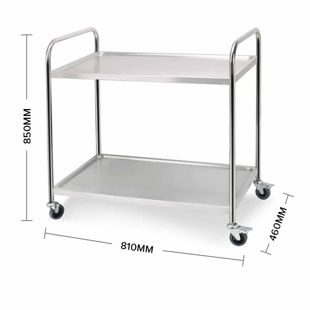 2 Tier Stainless Steel Utility Cart Round 81x46x85cm Small