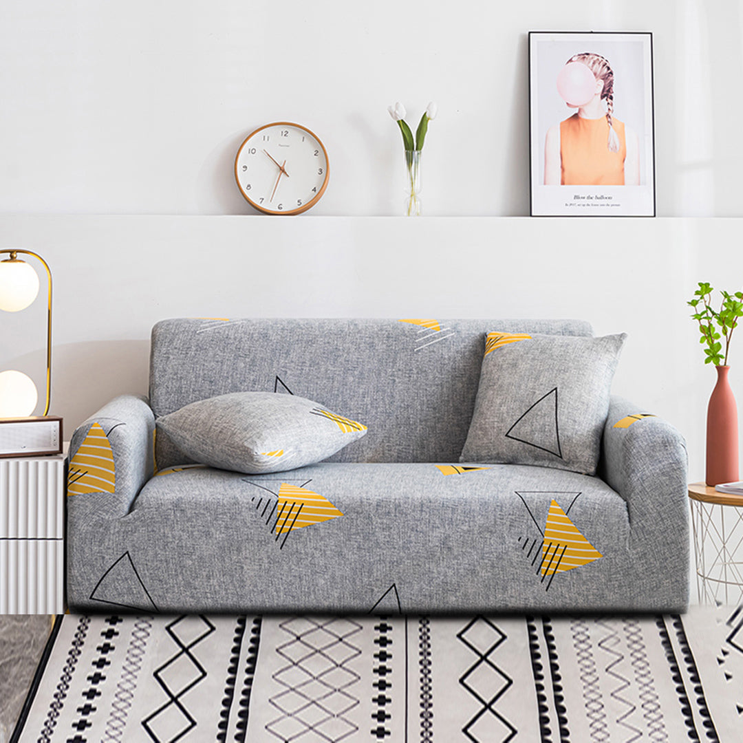 High Stretch 2-Seater Geometric Print Sofa Slipcover