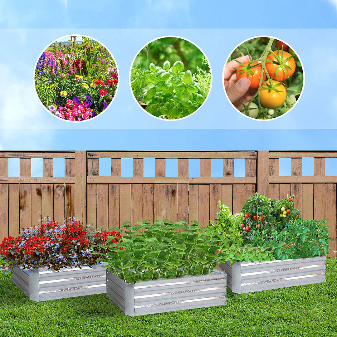 120cm Square Galvanized Raised Garden Bed Silver