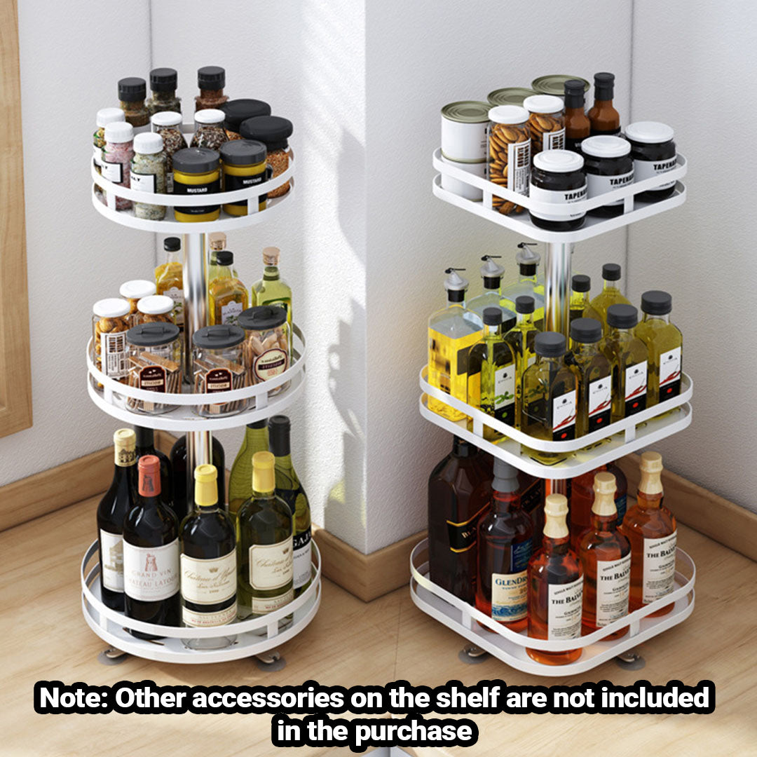 3 Tier White Round Multi-Function Kitchen Seasoning Organiser Shelf