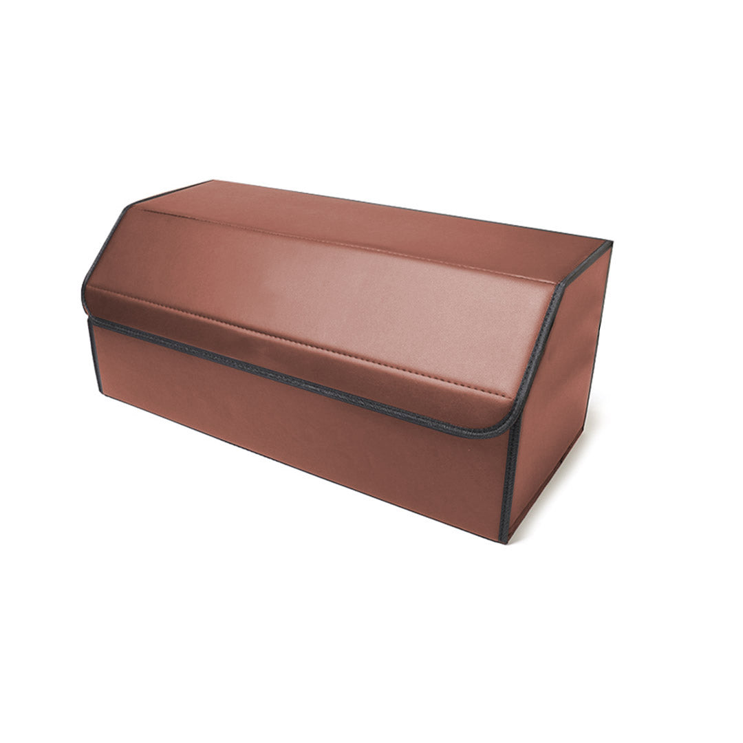 Leather Car Boot Foldable Trunk Cargo Organizer Box Coffee Large