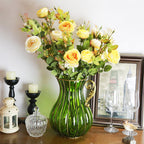 Green European Glass Flower Vase with Metal Handle