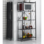 5 Tier Foldable Kitchen Shelves with Wheels Black