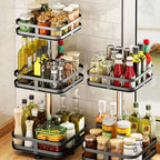 3 Tier Black Square Multi-Function Kitchen Seasoning Organiser Shelf