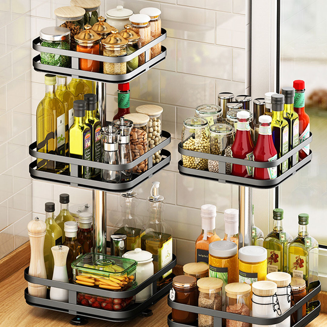 3 Tier Black Square Multi-Function Kitchen Seasoning Organiser Shelf