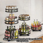 2 Tier Black Round Multi-Function Kitchen Seasoning Organiser Shelf