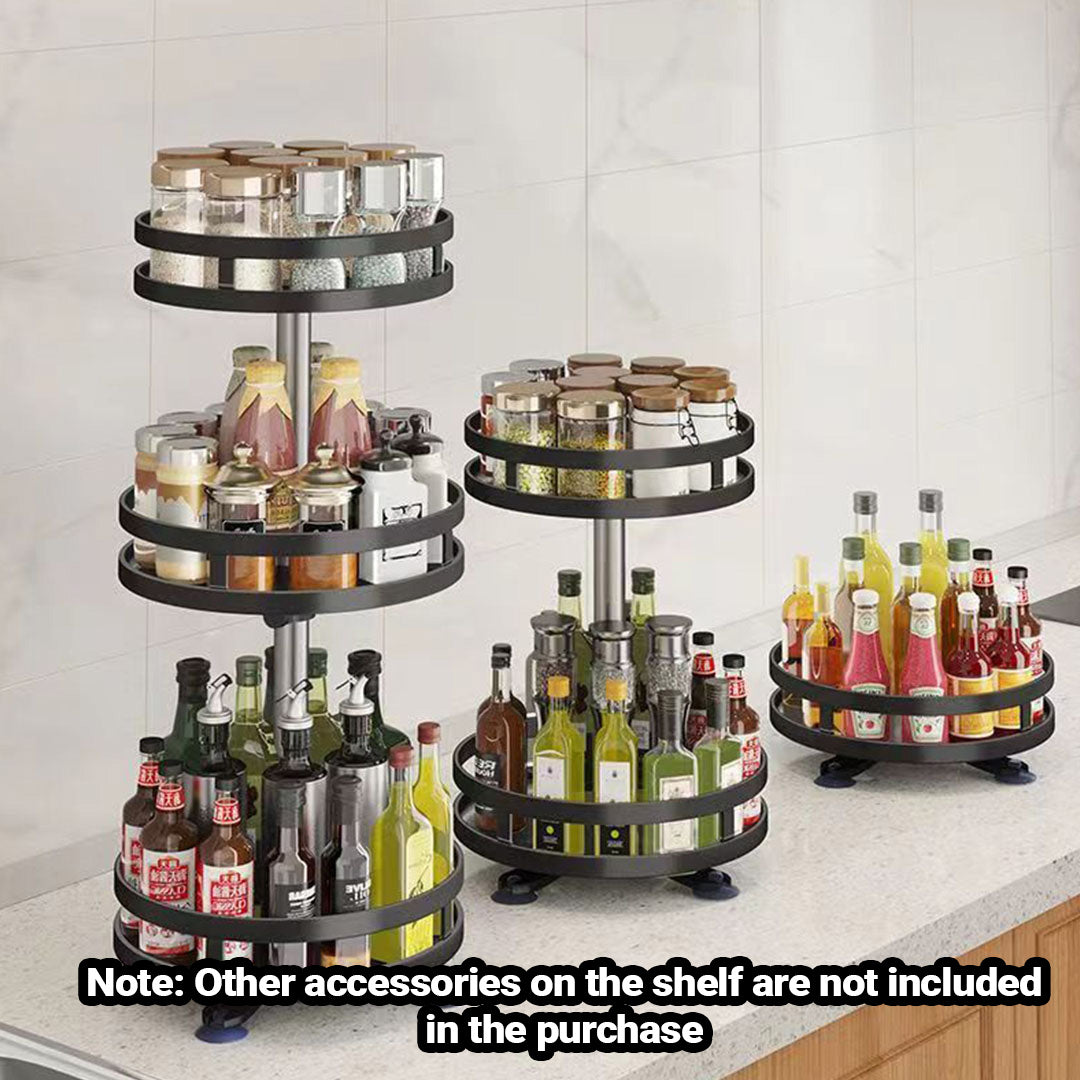 2 Tier Black Round Multi-Function Kitchen Seasoning Organiser Shelf